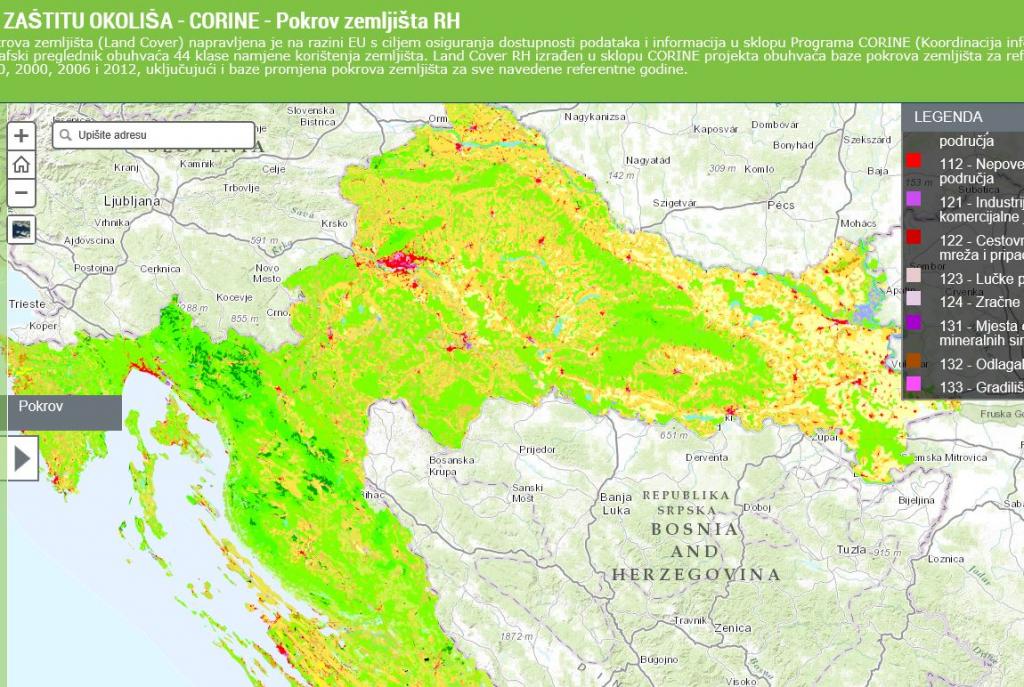 Pokrov i namjena korištenja zemljišta CORINE Land Cover