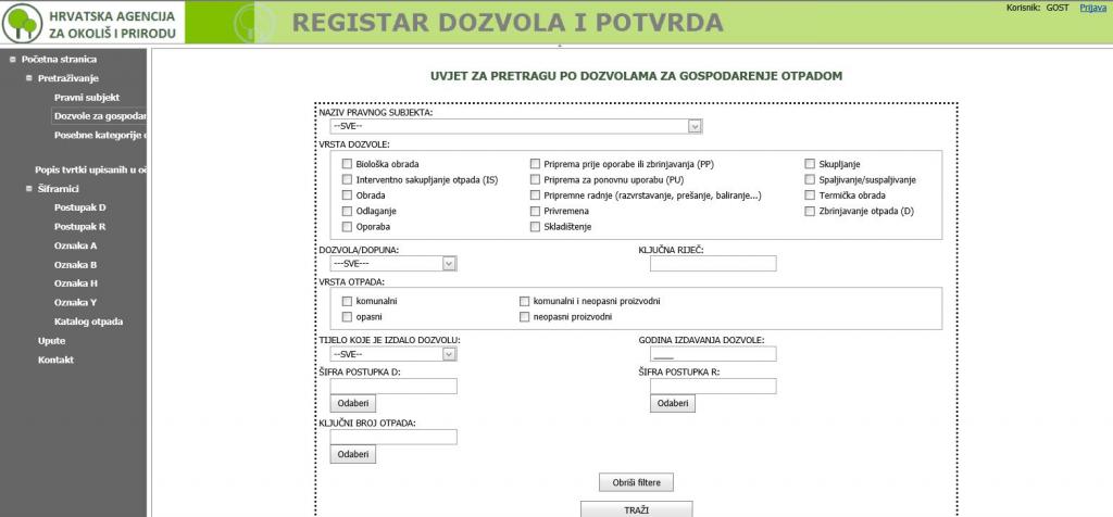 Registar dozvola i potvrda za gospodarenje otpadom